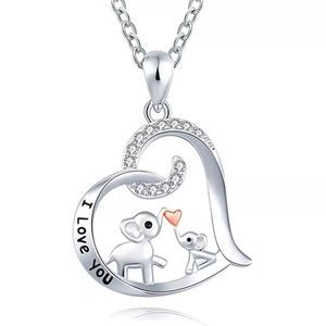 Baby & Mama Elephant Necklace Heart Love New Mother's Day Gift